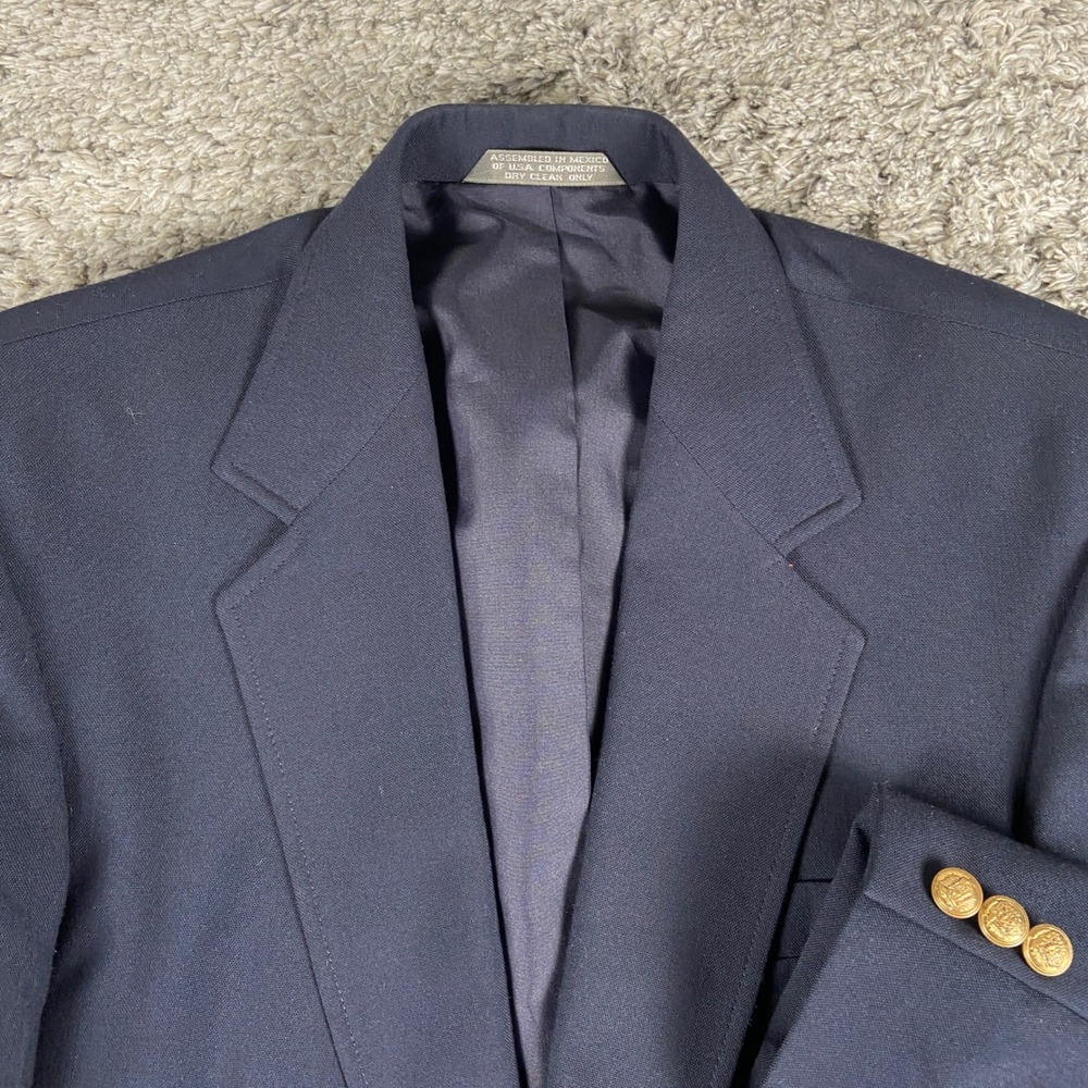 Haggar‎ Blazer Mens 40R Navy Blue Gold 2 Button Wool Blend Sports Coat Jacket
